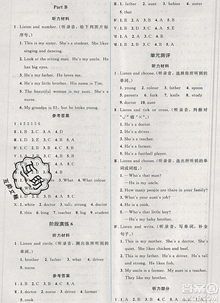 人教金學(xué)典同步解析與測(cè)評(píng)學(xué)考練四年級(jí)英語(yǔ)上冊(cè)人教版2019年秋新版參考答案