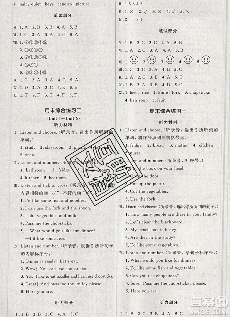 人教金學(xué)典同步解析與測(cè)評(píng)學(xué)考練四年級(jí)英語(yǔ)上冊(cè)人教版2019年秋新版參考答案