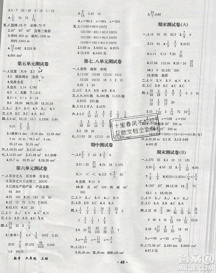 2019年勝券在握同步解析與測(cè)評(píng)六年級(jí)數(shù)學(xué)上冊(cè)人教版重慶專(zhuān)版參考答案