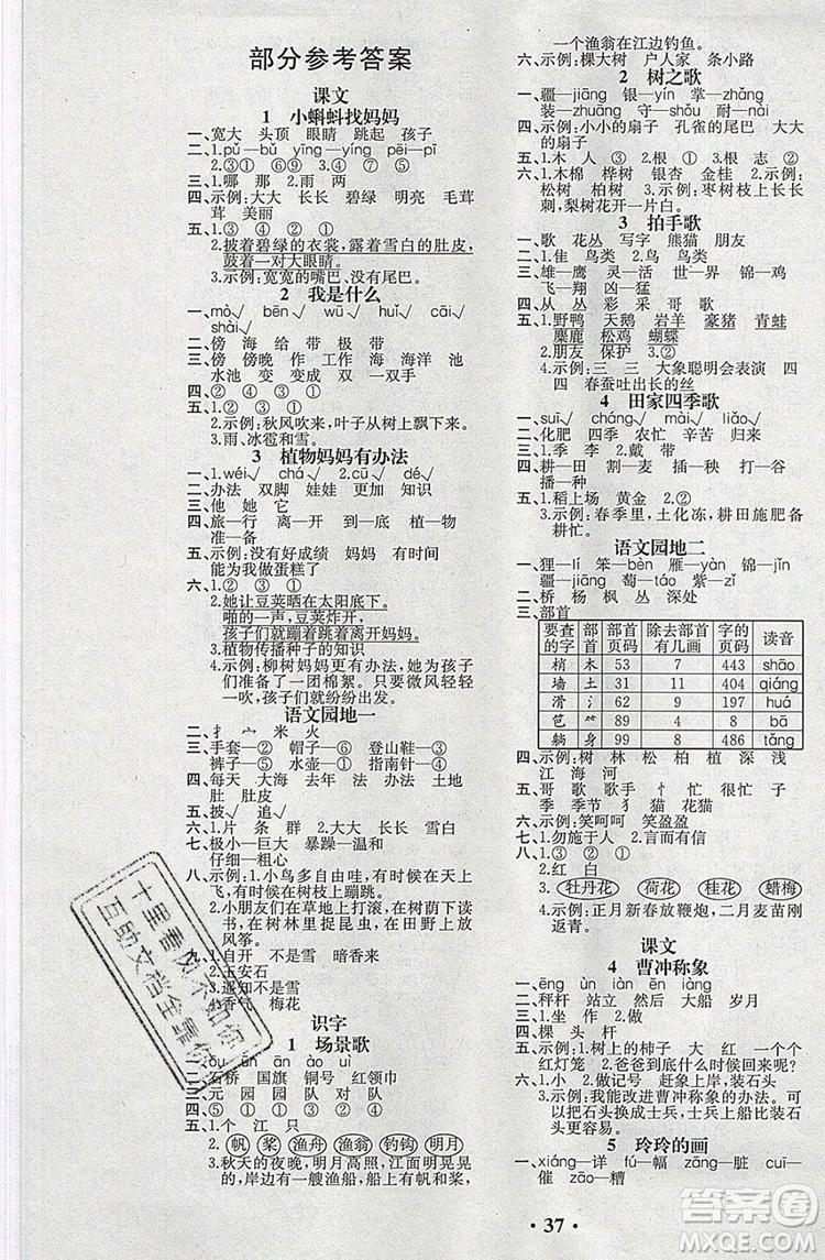 2019年勝券在握同步解析與測評二年級語文上冊人教版重慶專版答案