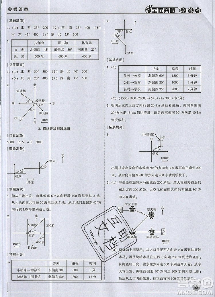 狀元坊全程突破導(dǎo)練測六年級數(shù)學(xué)上冊人教版2019參考答案