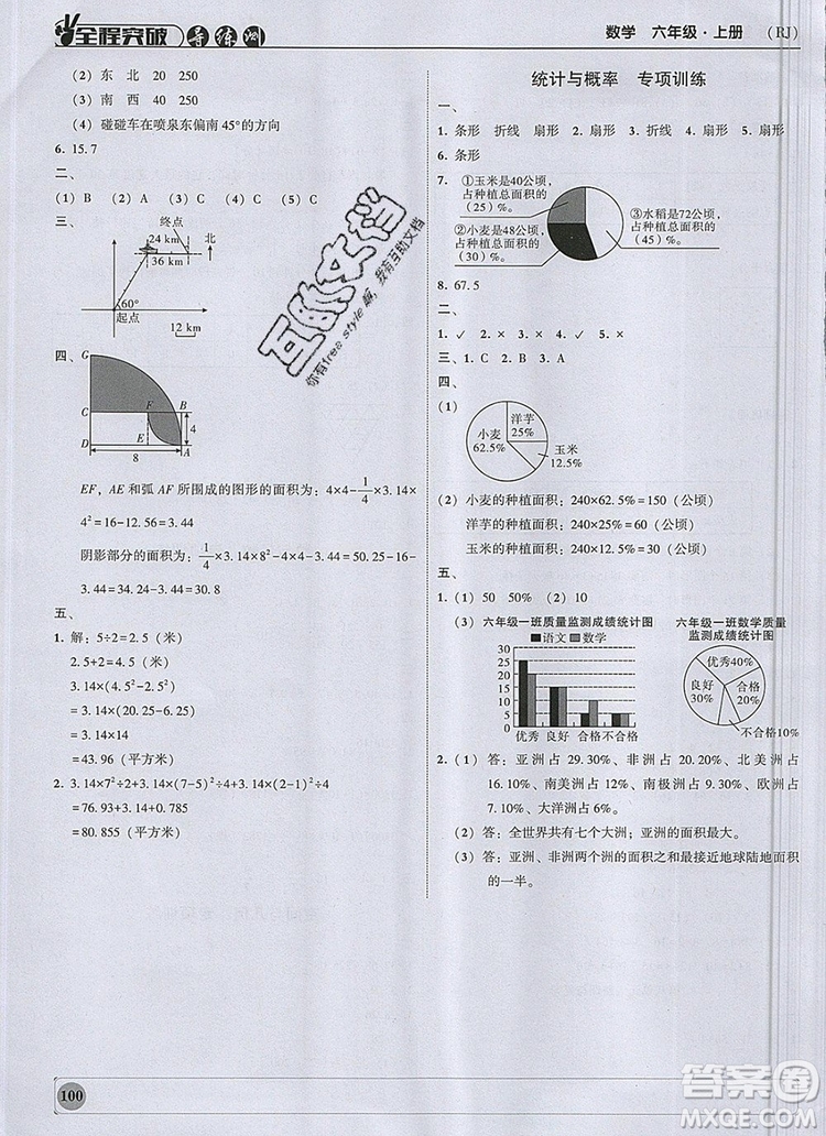 狀元坊全程突破導(dǎo)練測六年級數(shù)學(xué)上冊人教版2019參考答案