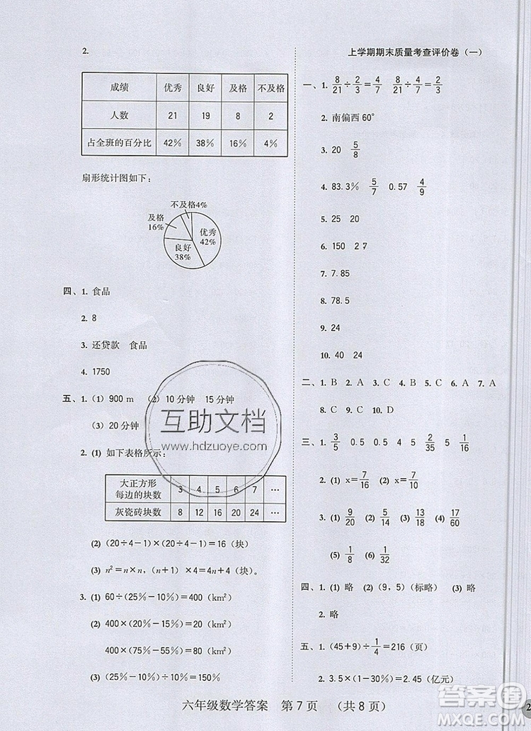 狀元坊全程突破導(dǎo)練測六年級數(shù)學(xué)上冊人教版2019參考答案