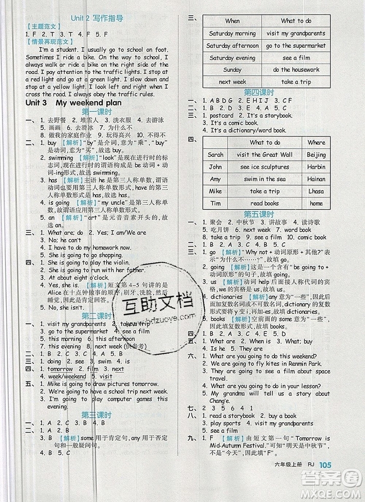 2019年秋新版全品作業(yè)本六年級英語上冊人教PEP版答案