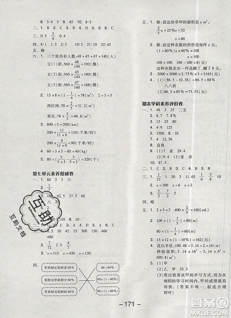 全品學(xué)練考六年級(jí)數(shù)學(xué)上冊(cè)北師大版2019參考答案