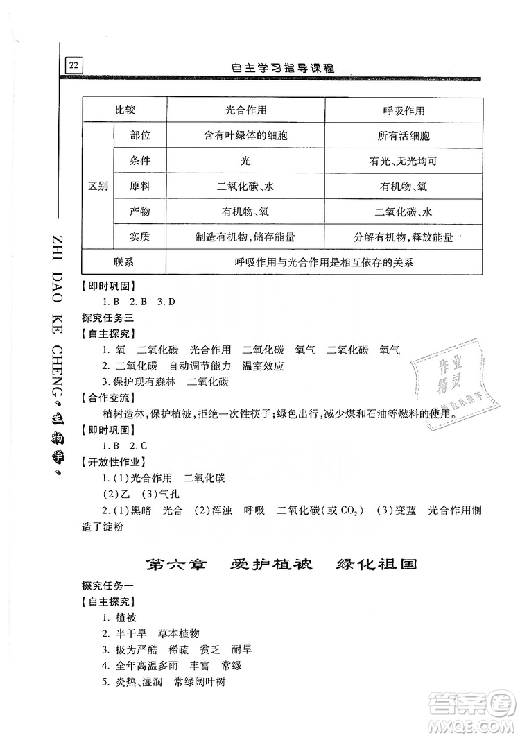 明天出版社2019自主學習指導課程七年級生物學上冊人教版答案