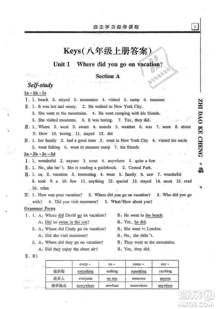 明天出版社2019自主學(xué)習指導(dǎo)課程8年級英語上冊人教版答案