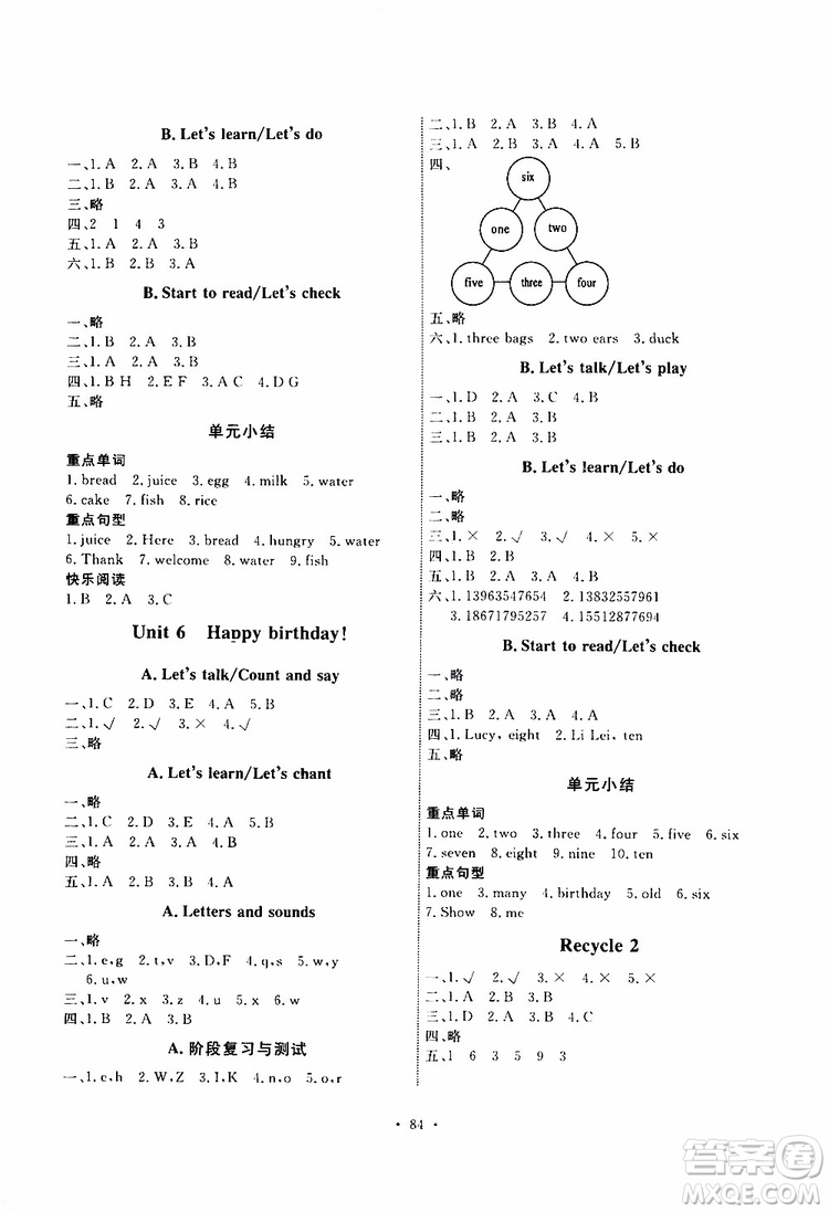 2019年能力培養(yǎng)與測(cè)試英語三年級(jí)上冊(cè)PEP人教版參考答案