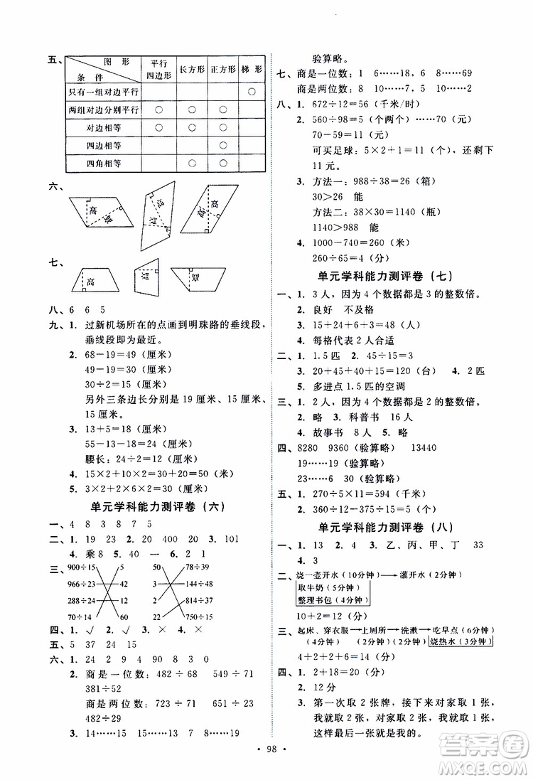 2019年能力培養(yǎng)與測(cè)試數(shù)學(xué)四年級(jí)上冊(cè)人教版參考答案