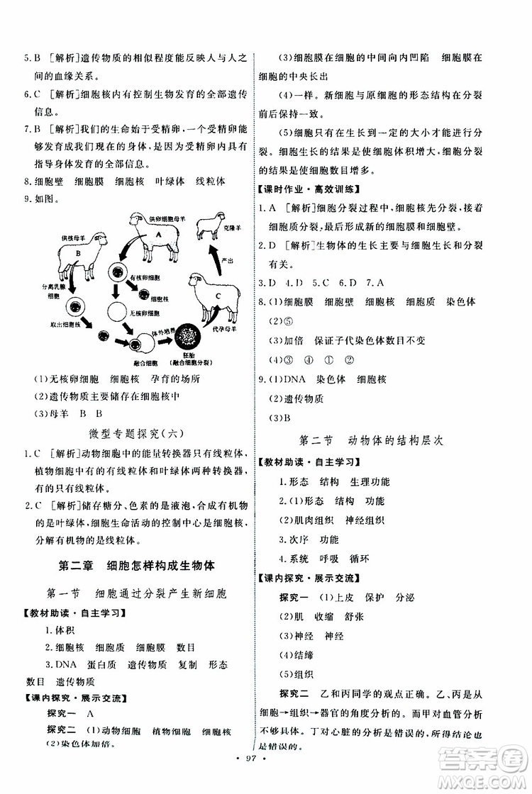 2019年能力培養(yǎng)與測試生物學(xué)七年級(jí)上冊人教版參考答案