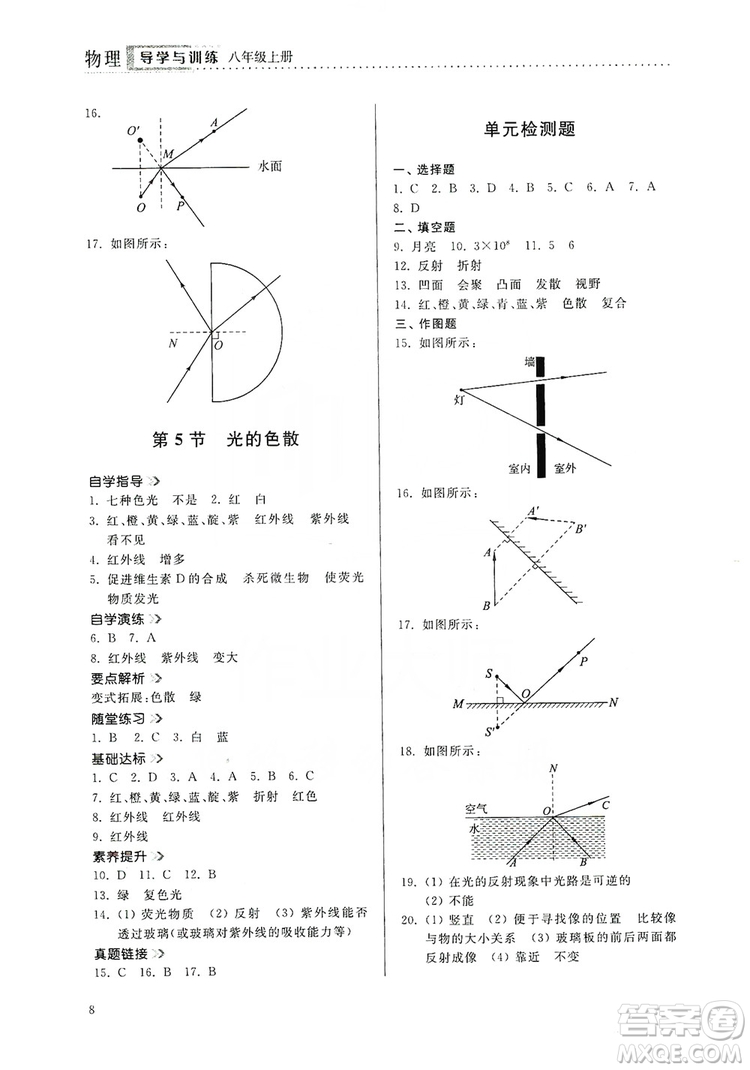 山東人民出版社2019導(dǎo)學(xué)與訓(xùn)練八年級(jí)物理上冊(cè)人教版答案