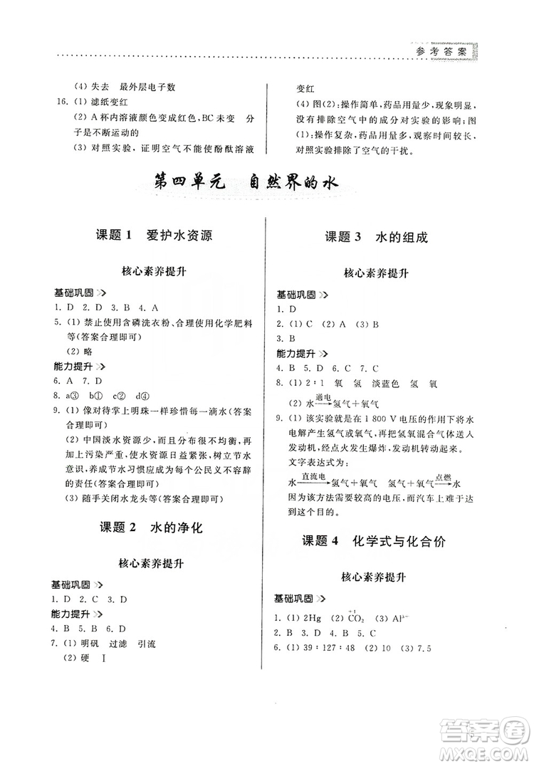 山東人民出版社2019導(dǎo)學(xué)與訓(xùn)練化學(xué)九年級(jí)上冊(cè)人教版答案