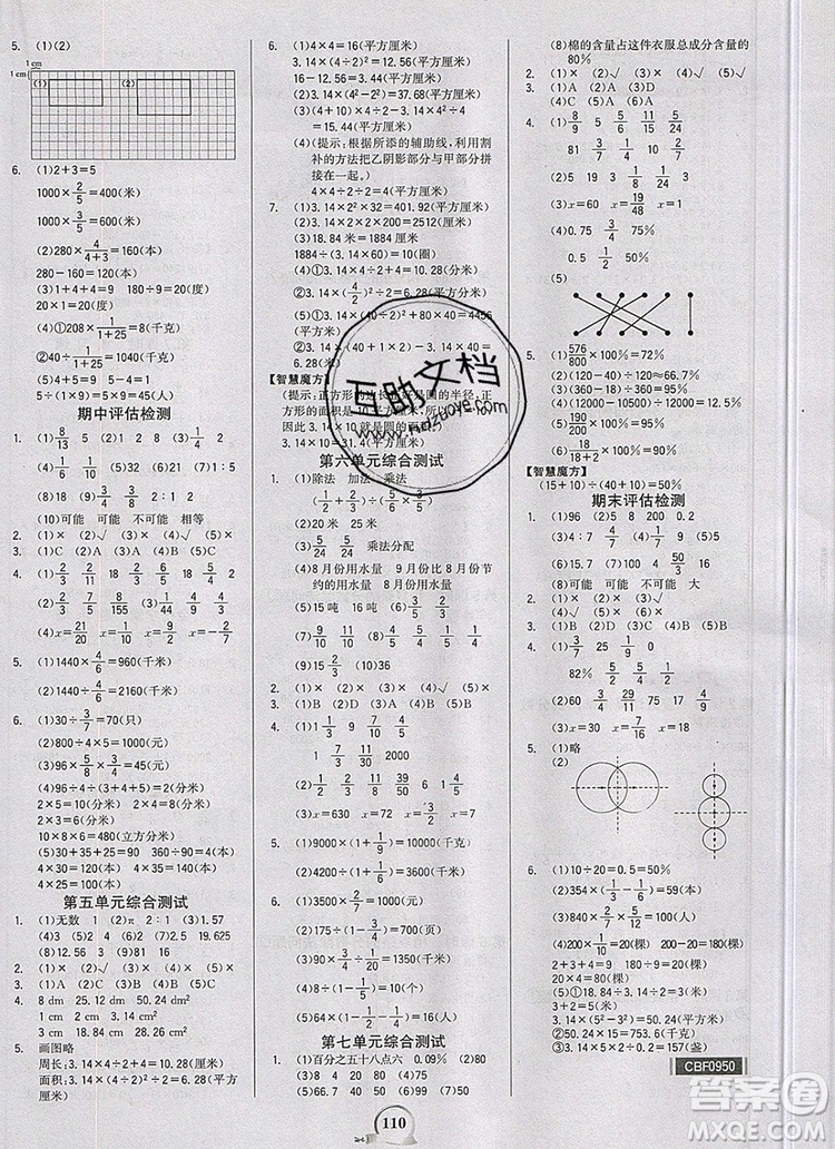 世紀金榜金榜小博士六年級數(shù)學(xué)上冊青島版2020年新版參考答案