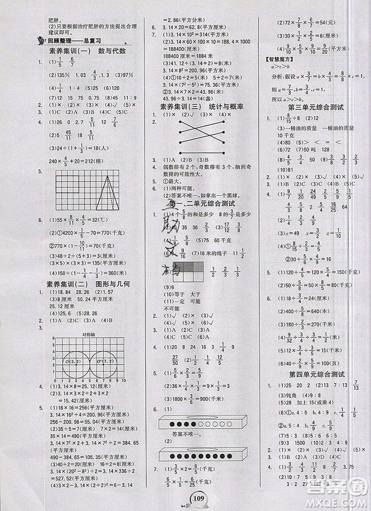 世紀金榜金榜小博士六年級數(shù)學(xué)上冊青島版2020年新版參考答案