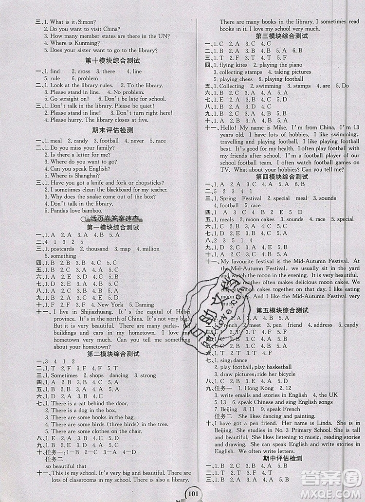 2020年新版世紀金榜金榜小博士六年級英語上冊外研版答案