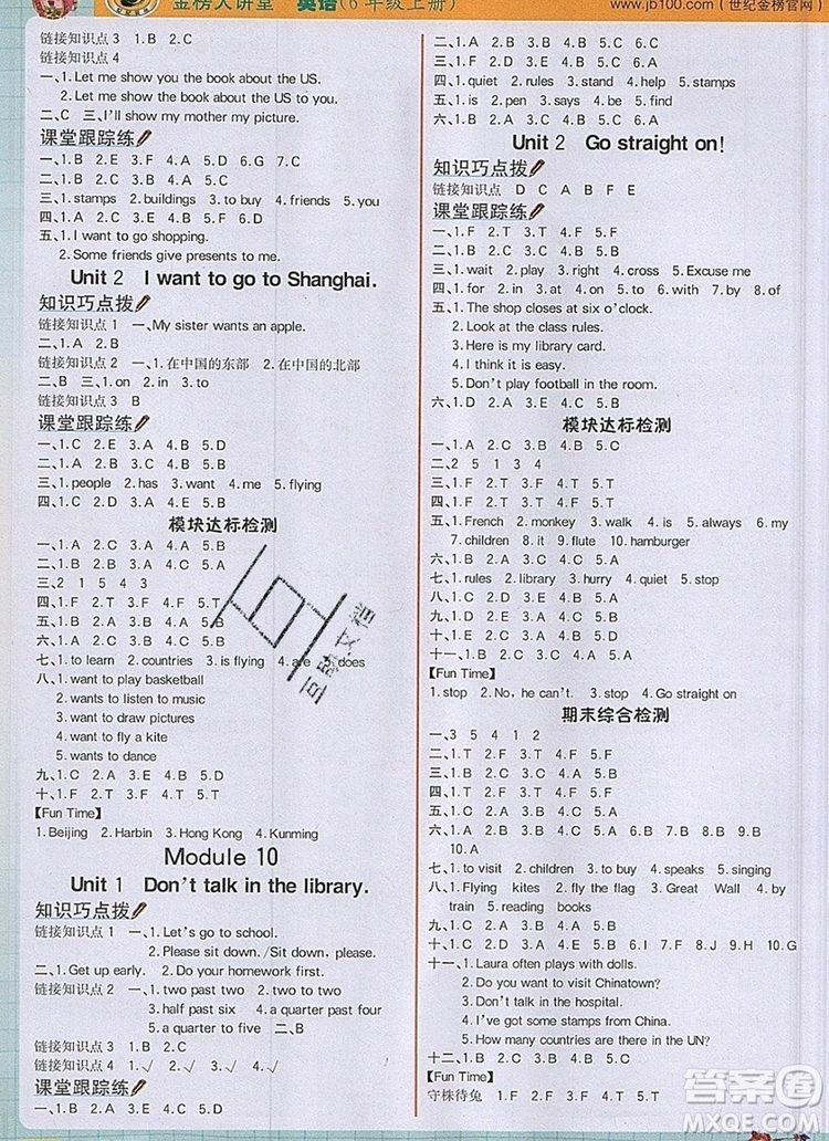 2020年新版世紀(jì)金榜金榜大講堂六年級英語上冊外研版答案