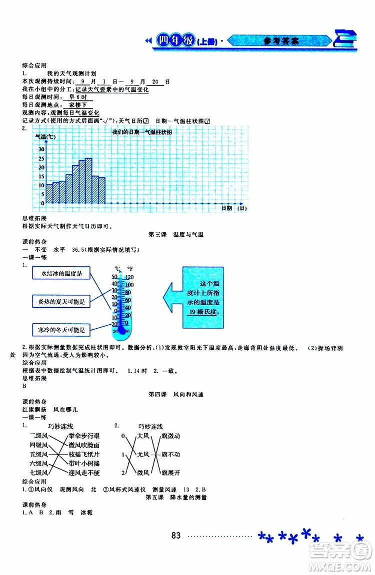 黑龍江教育出版社2019年資源與評價科學(xué)四年級上冊教科版參考答案