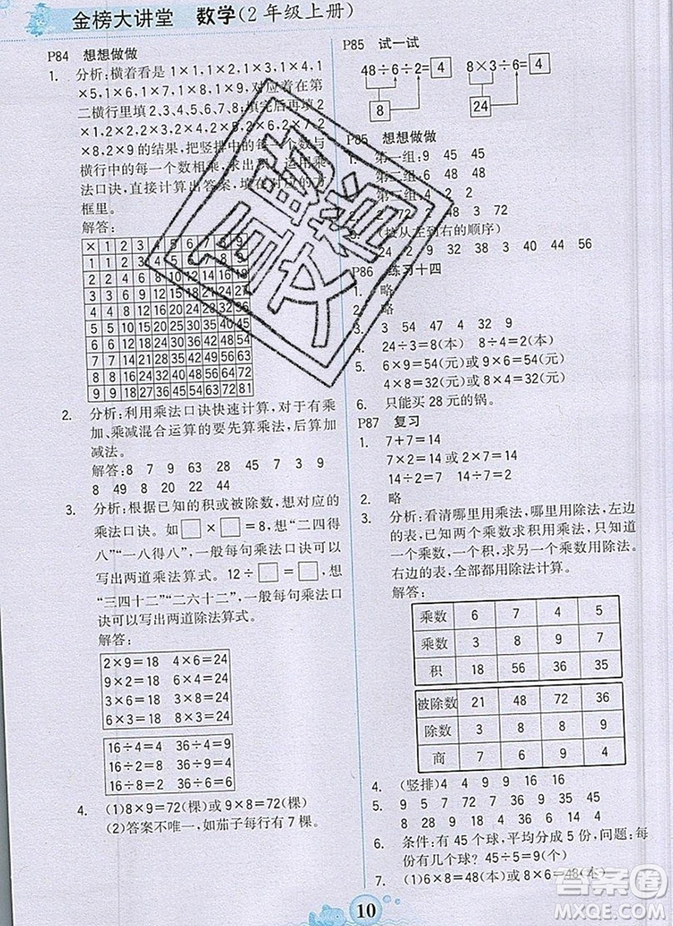 2020年新版世紀(jì)金榜金榜大講堂二年級數(shù)學(xué)上冊蘇教版答案