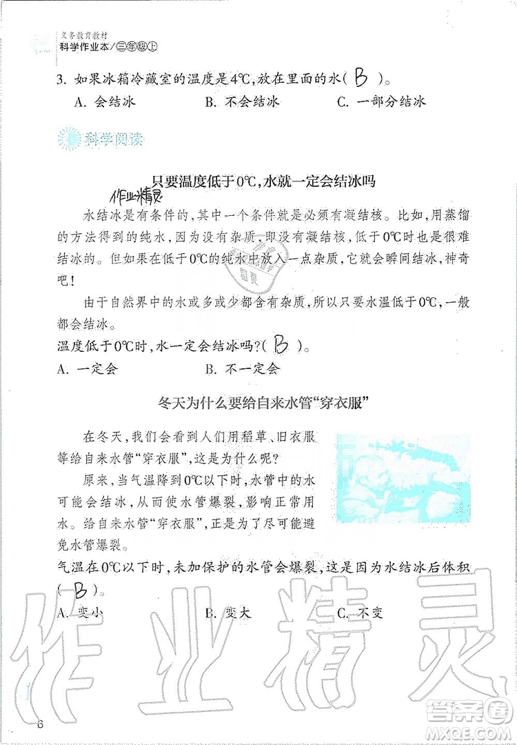 浙江教育出版社2019義務(wù)教育教材科學(xué)作業(yè)本三年級上冊人教版答案