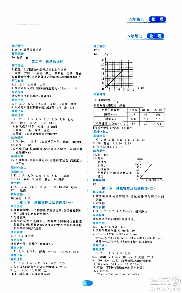 黑龍江教育出版社2019年資源與評價物理八年級上冊教科版參考答案
