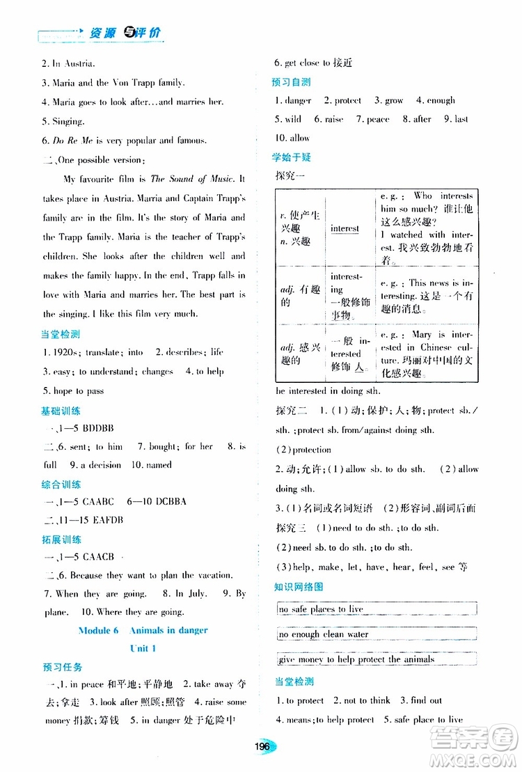 黑龍江教育出版社2019年資源與評價英語八年級上冊外研版參考答案