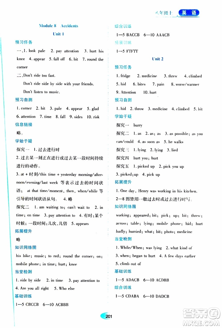 黑龍江教育出版社2019年資源與評價英語八年級上冊外研版參考答案