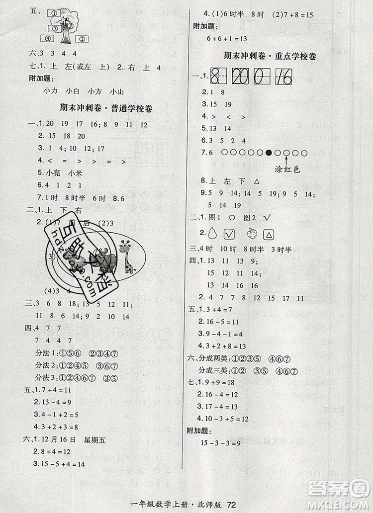 2019年秋新版贏在立德狀元1卷通一年級數學上冊北師大版答案