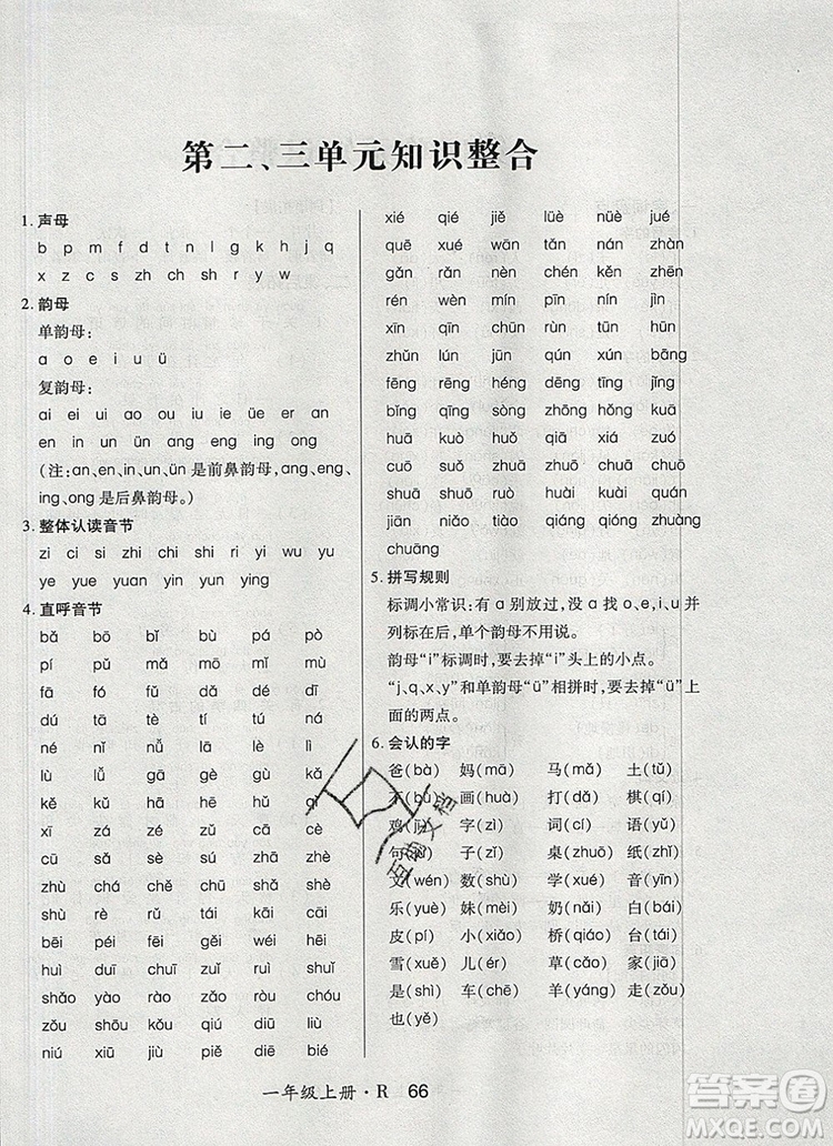 2019年秋新版贏在立德狀元1卷通一年級(jí)語文上冊人教版答案