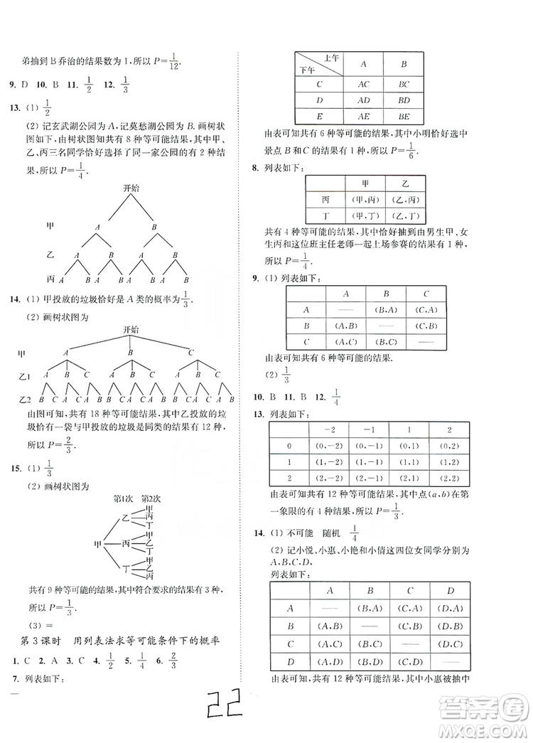 江蘇人民出版社2019南通小題課時(shí)作業(yè)本九年級(jí)數(shù)學(xué)上冊(cè)江蘇版答案