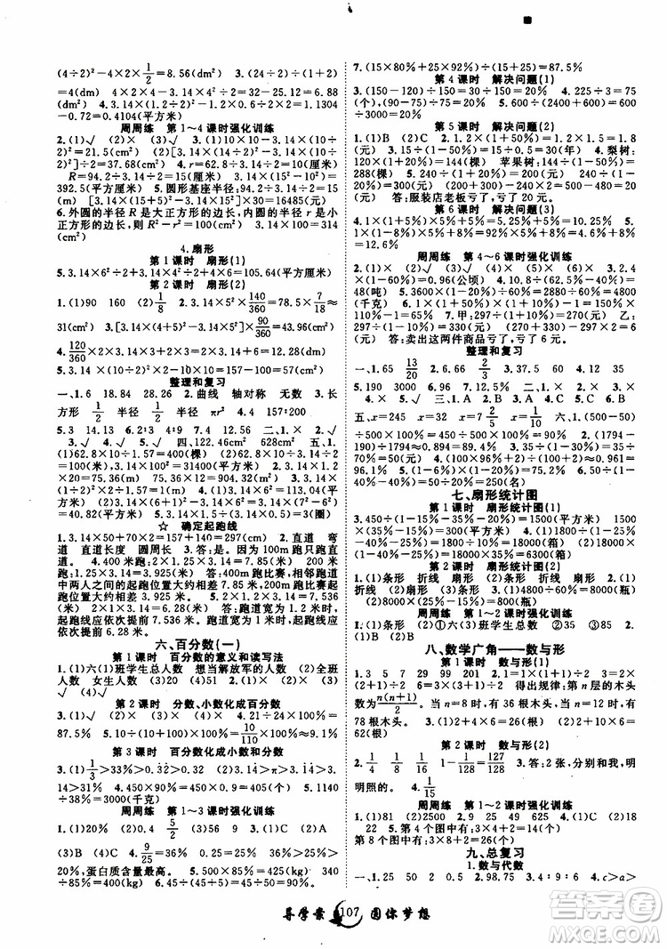 2019年優(yōu)質(zhì)課堂導(dǎo)學(xué)案數(shù)學(xué)六年級(jí)上冊(cè)RJ人教版參考答案