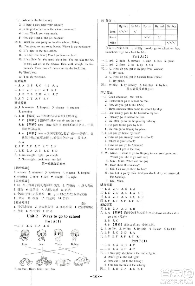 西安出版社2019狀元成才路狀元作業(yè)本六年級英語上冊人教PEP版答案