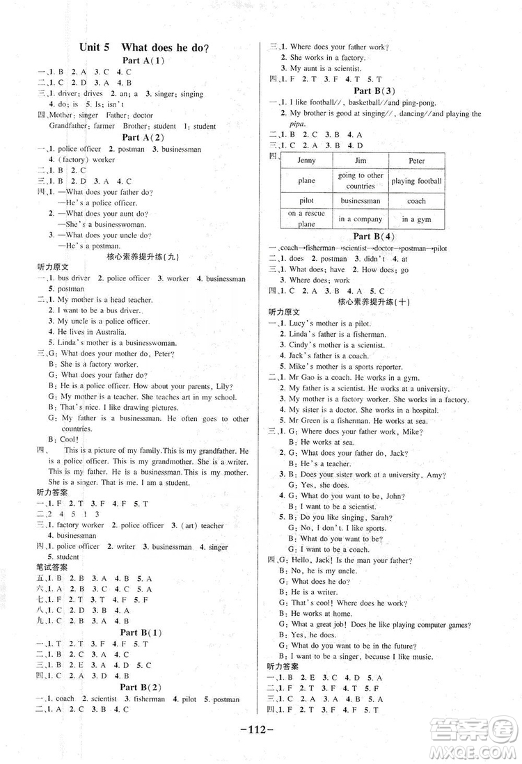 西安出版社2019狀元成才路狀元作業(yè)本六年級英語上冊人教PEP版答案