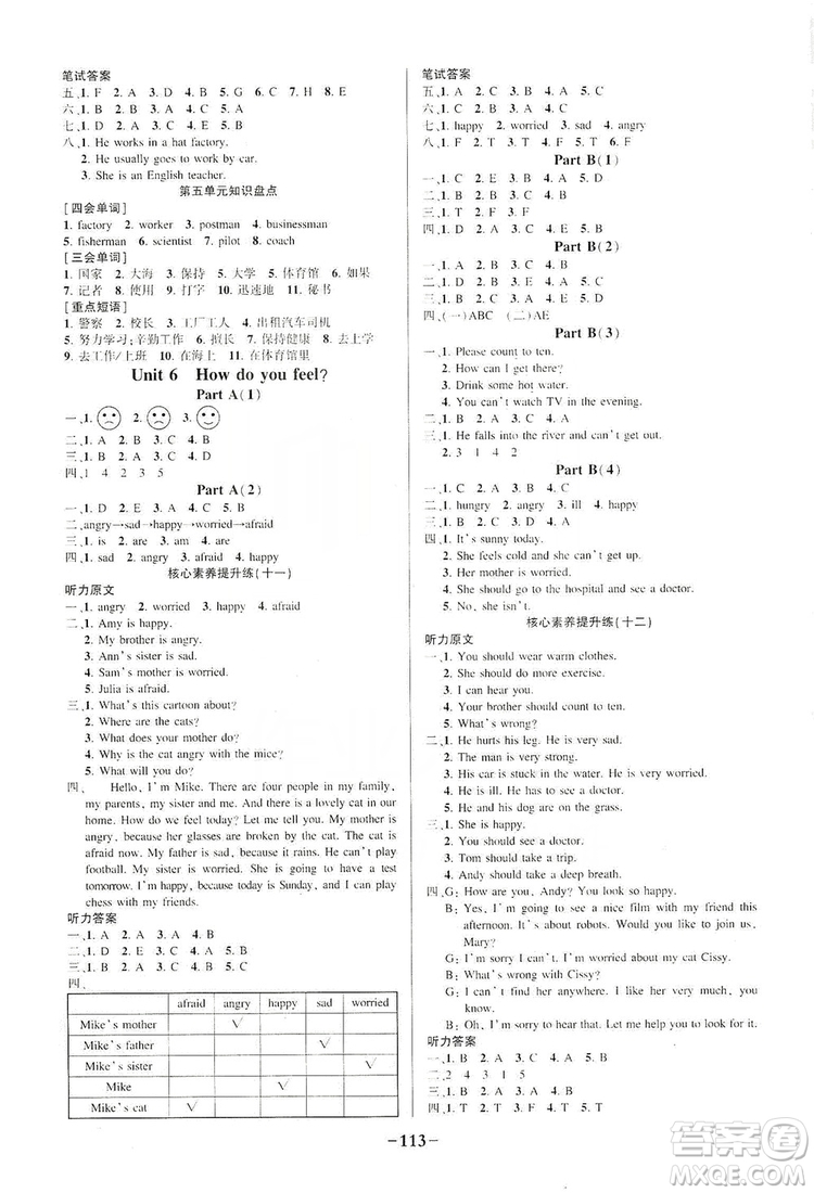 西安出版社2019狀元成才路狀元作業(yè)本六年級英語上冊人教PEP版答案
