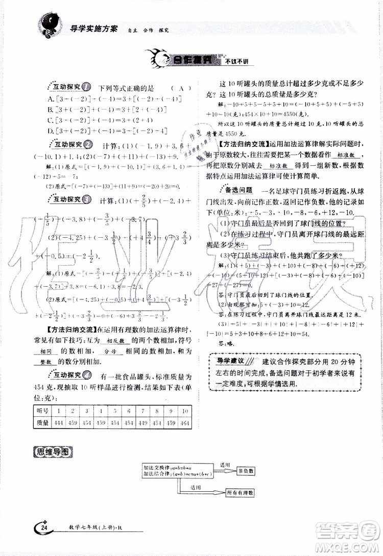 金太陽教育2019年金太陽導(dǎo)學(xué)案數(shù)學(xué)七年級(jí)上冊(cè)創(chuàng)新版參考答案