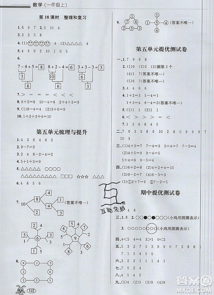 青島出版社2019年創(chuàng)新課時(shí)作業(yè)本一年級(jí)數(shù)學(xué)上冊(cè)人教版答案