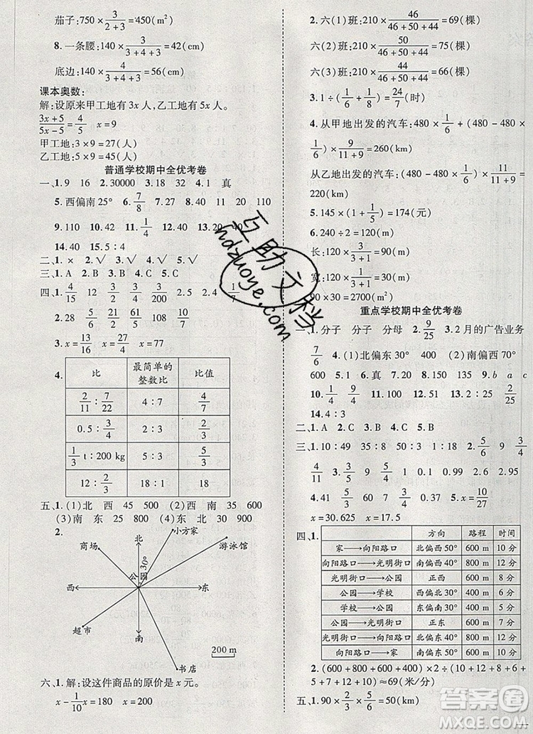 2019年小學(xué)同步檢測(cè)必備全優(yōu)考卷六年級(jí)數(shù)學(xué)上冊(cè)人教版答案