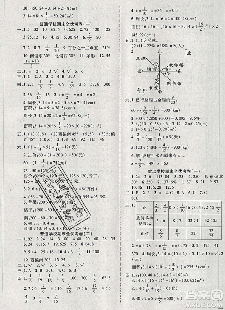 2019年小學(xué)同步檢測(cè)必備全優(yōu)考卷六年級(jí)數(shù)學(xué)上冊(cè)人教版答案