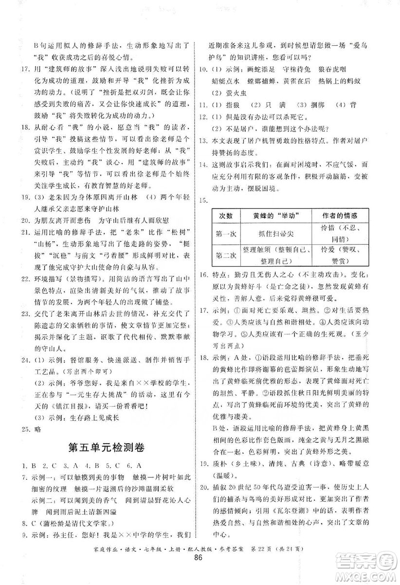 貴州科技出版社2019家庭作業(yè)七年級(jí)語文上冊(cè)人教版答案