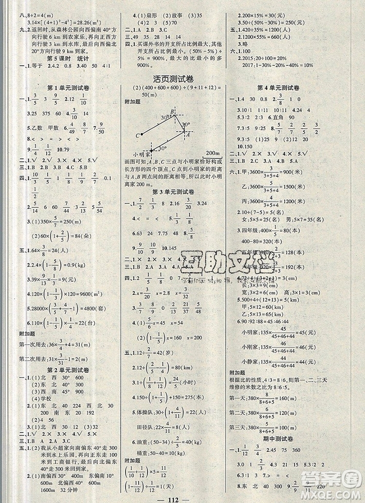 2019年秋新版創(chuàng)優(yōu)作業(yè)100分導學案六年級數(shù)學上冊人教版答案