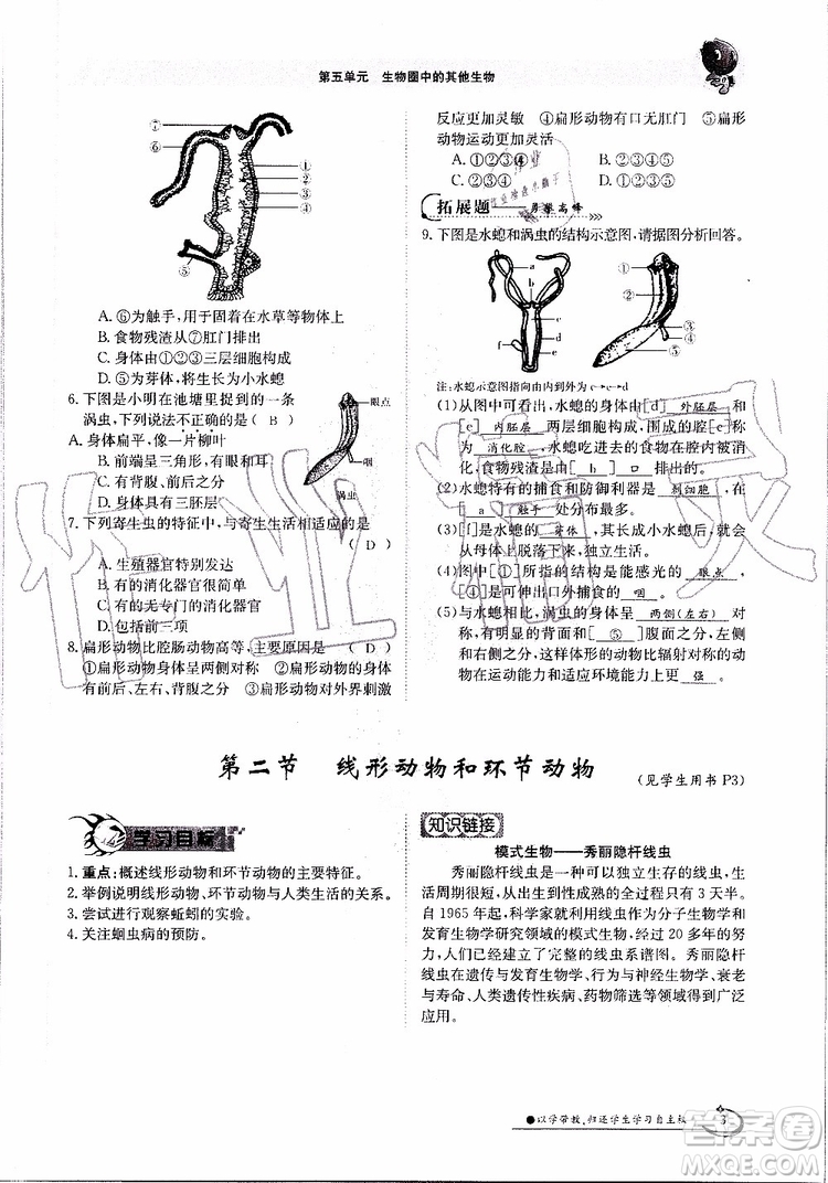 金太陽教育2019年金太陽導(dǎo)學(xué)案生物八年級(jí)上冊(cè)創(chuàng)新版參考答案