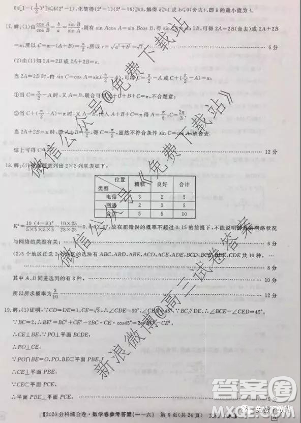 2020屆全國高考3+3分科綜合卷二文科數(shù)學試題及參考答案