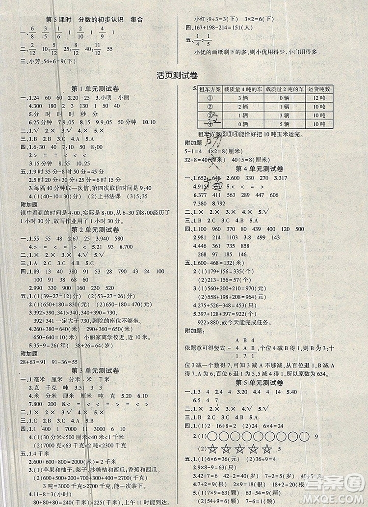 2019年秋新版創(chuàng)優(yōu)作業(yè)100分導學案三年級數(shù)學上冊人教版答案