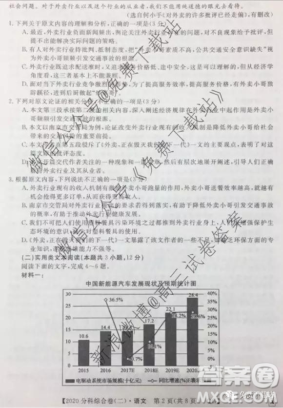 2020屆全國(guó)高考3+3分科綜合卷二語(yǔ)文試題及參考答案
