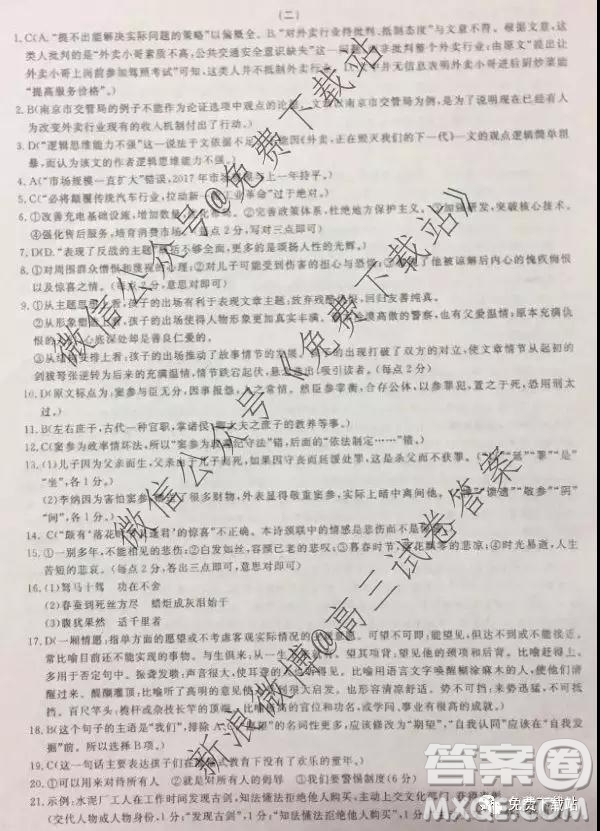 2020屆全國(guó)高考3+3分科綜合卷二語(yǔ)文試題及參考答案