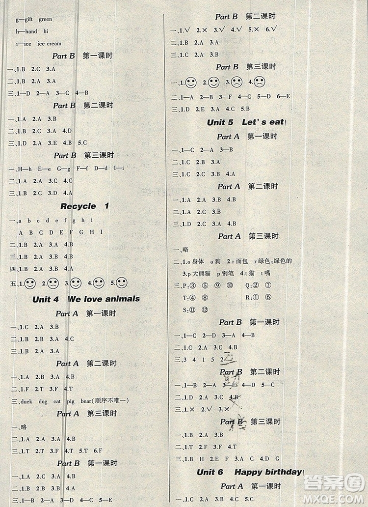 2019年秋新版創(chuàng)優(yōu)作業(yè)100分導(dǎo)學案三年級英語上冊人教版答案