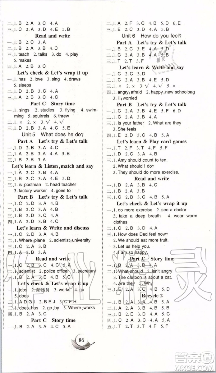 2019年名師三導(dǎo)學(xué)練考英語六年級上冊人教版參考答案