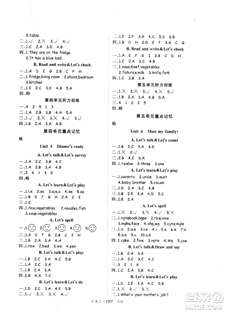2019秋優(yōu)翼叢書(shū)學(xué)練優(yōu)小學(xué)英語(yǔ)四年級(jí)上PEP人教版參考答案
