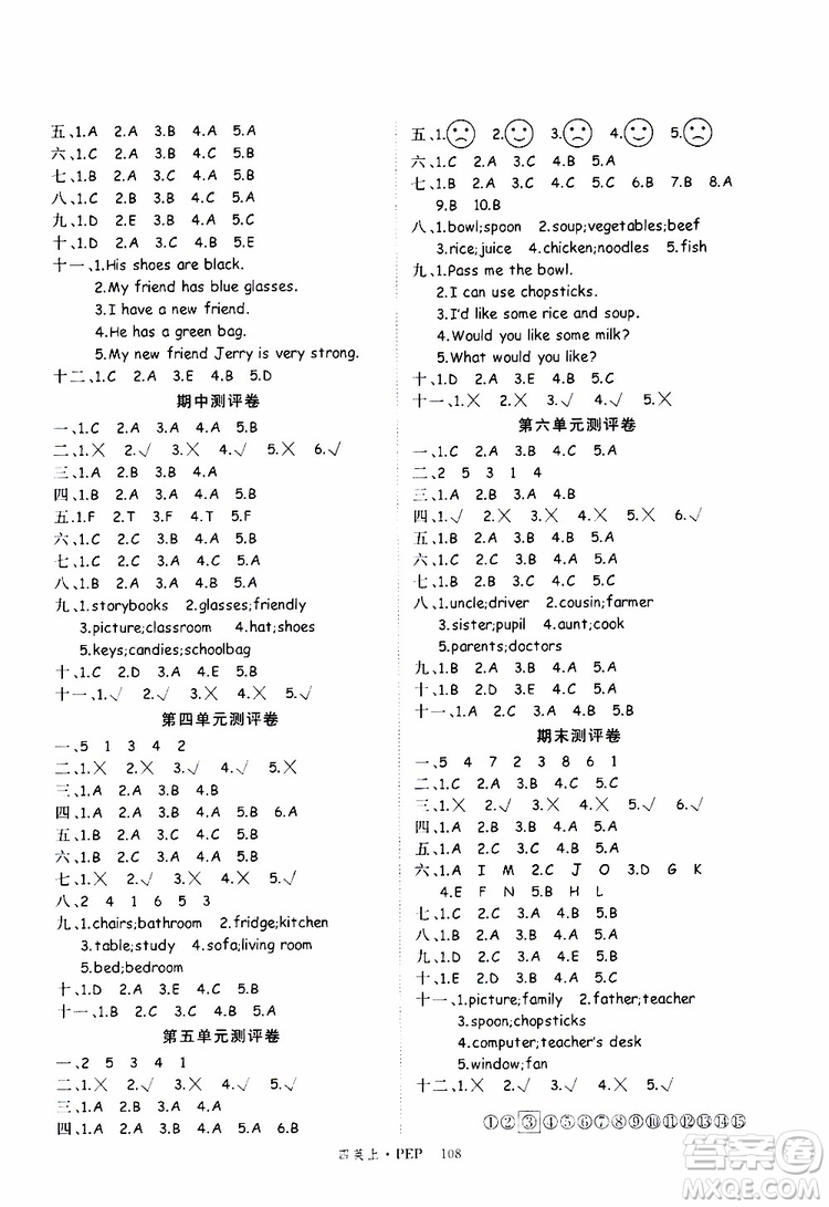 2019秋優(yōu)翼叢書(shū)學(xué)練優(yōu)小學(xué)英語(yǔ)四年級(jí)上PEP人教版參考答案
