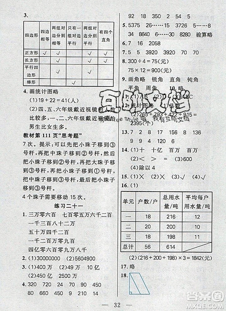 遠方出版社2019年100分闖關(guān)課時作業(yè)四年級數(shù)學上冊人教版答案