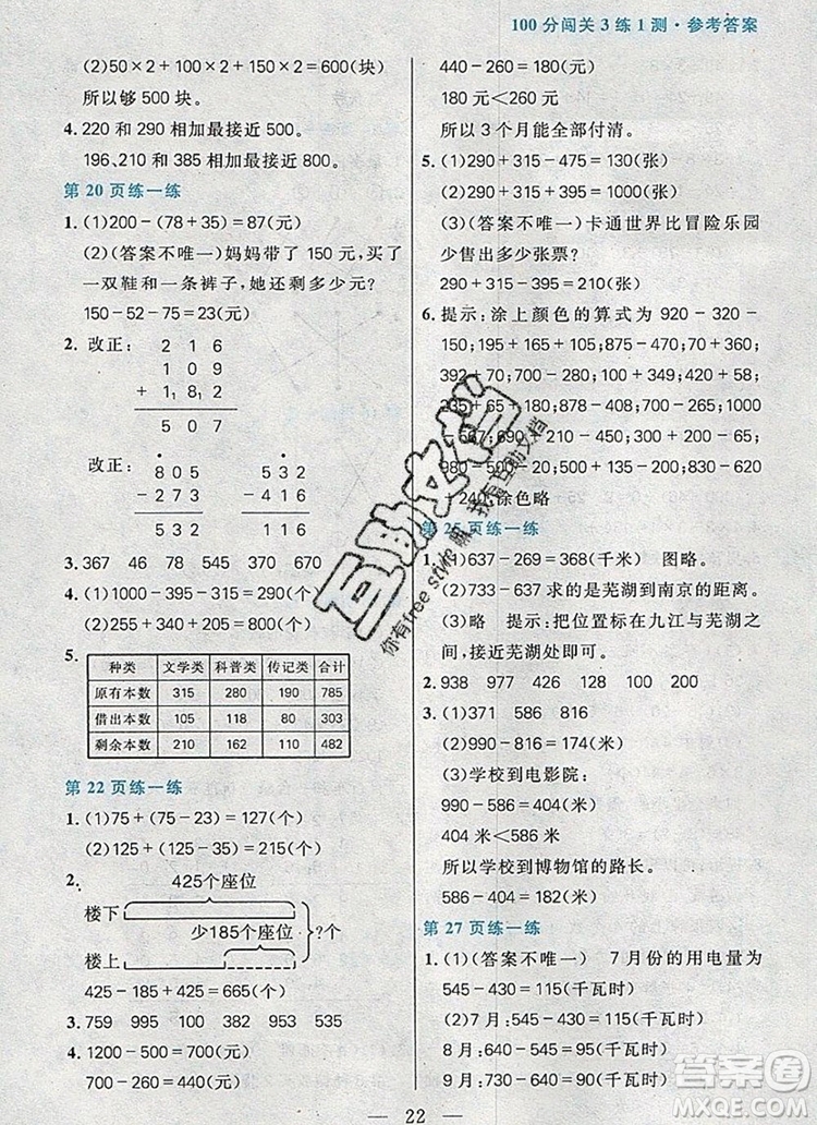 遠(yuǎn)方出版社2019年100分闖關(guān)課時(shí)作業(yè)三年級(jí)數(shù)學(xué)上冊北師大版答案